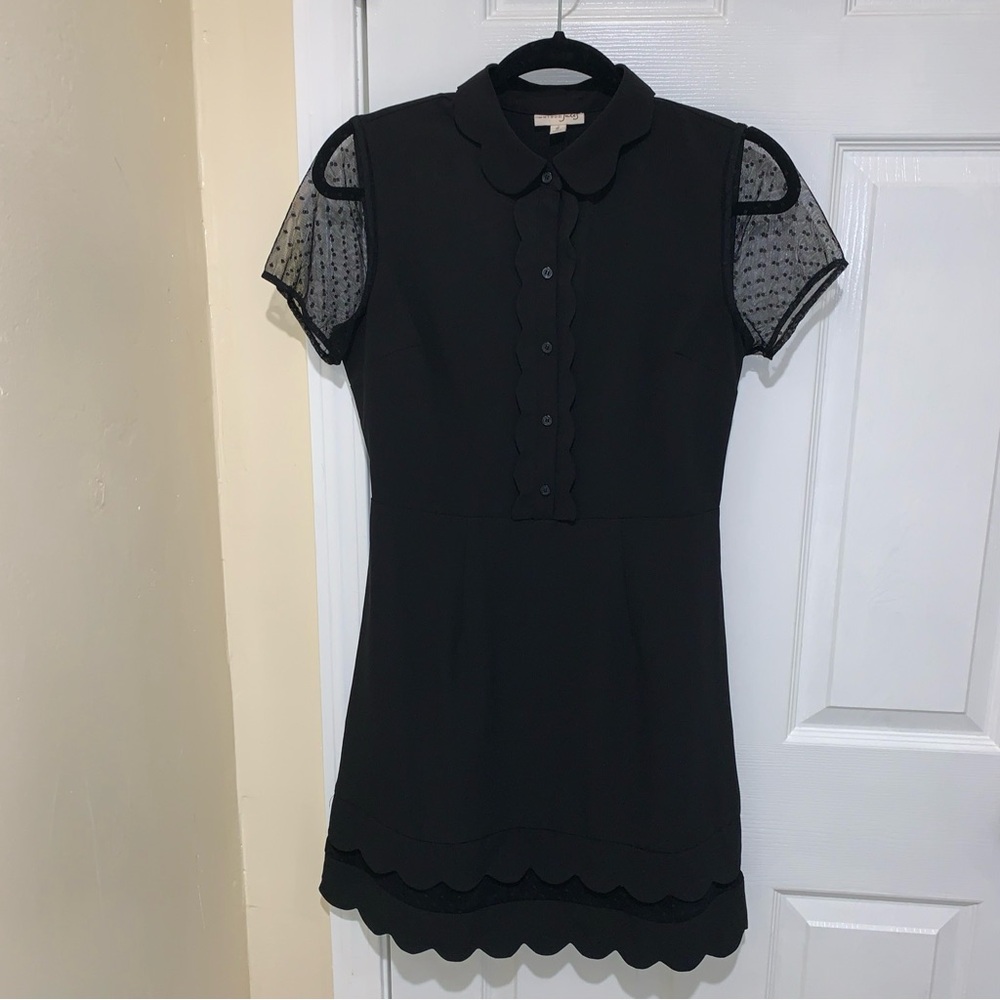 Dress Women’s Sz Small Black Lace Scallop Collar Pullover ZipHem Maison Jules